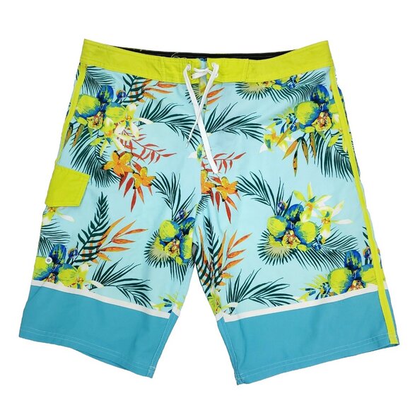 OP Ocean Pacific Boardshorts Mens 36x12" Blue OPFlex 4 Way Flex Stretch Floral - Picture 1 of 8